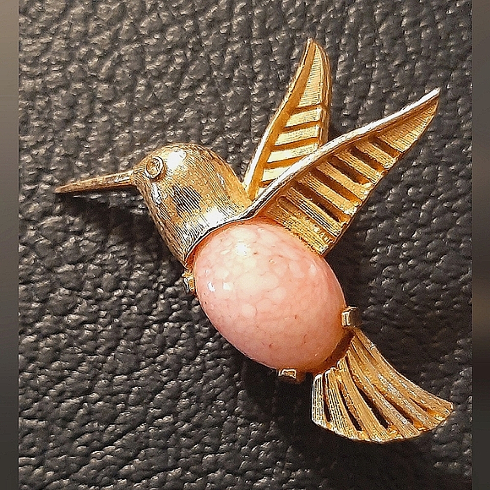Napier Gold & Pink Hummingbird Brooch Jelly Belly